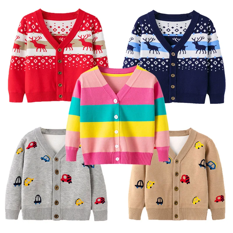 

2022 Girls Boys Christmas Cardigan Jackets Outerwear Autumn Children Warm Knitted Sweater Party Coats Winter Fashion Kids Jacket