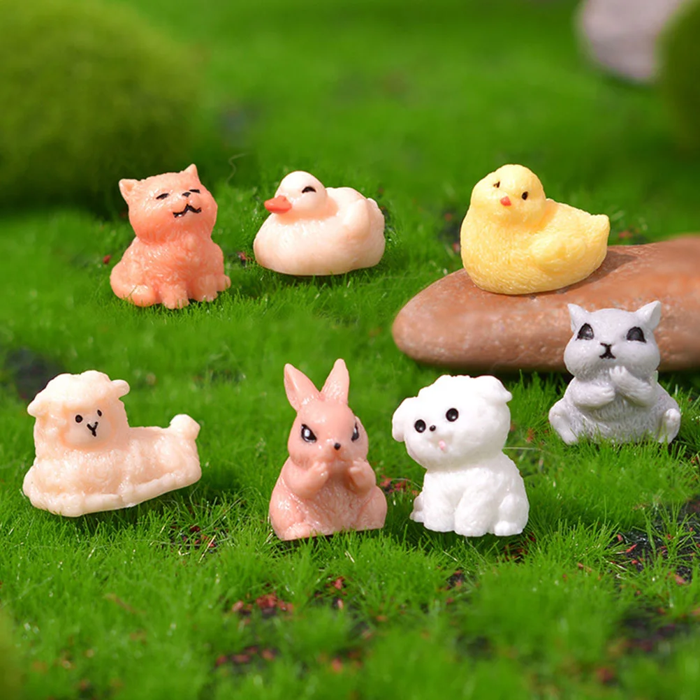 

14 Pcs Decor Miniature Animal Adornment Model Dashboard Statue Miniatures Resin Figurines Garden Tiny Statues