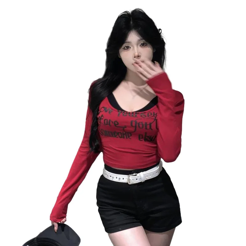 Женская футболка из двух частей с буквенным принтом