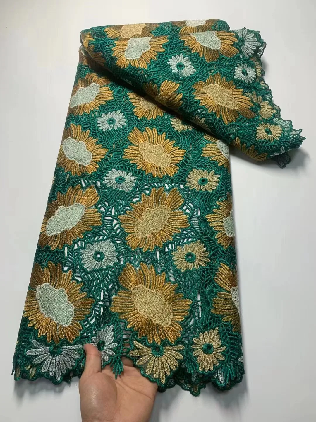 

Африканская кружевная ткань, Французская ткань, 2023 органза, высокое качество, вышивка зелеными цветами, Тюль с вышивкой, нигерийское женское платье, 5 ярдов