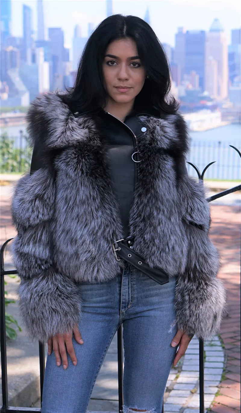 Fox Fur Coat With Genuine Sheepskin Leather Women's Winter Coat Luxury Leather Winter Jackets 2022 Woman Outerwear Fluffy Coat