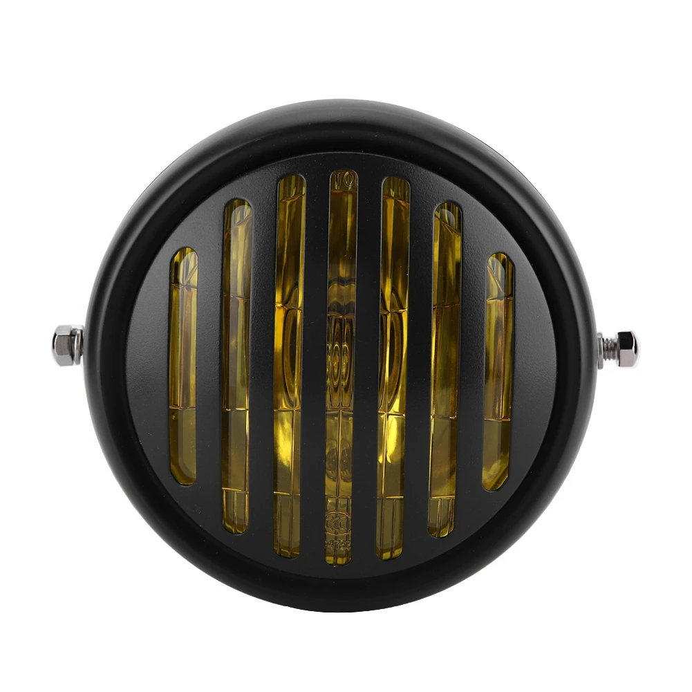 

Universal Motorcycle Retro Black Shell Grill Cover Headlamp Front Headlight Yellow Lens