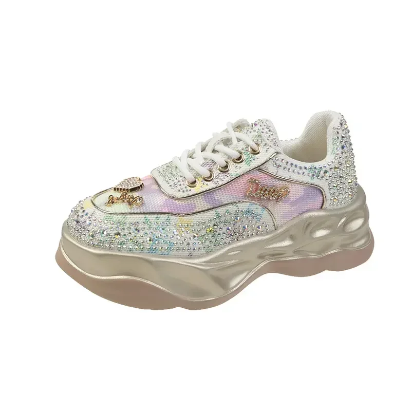 

Shoes Women 2023 New Rhinestone Women Sneakser Diamond Breathable Luxury Designers Casual Thick Bottoms Dad Shoes
