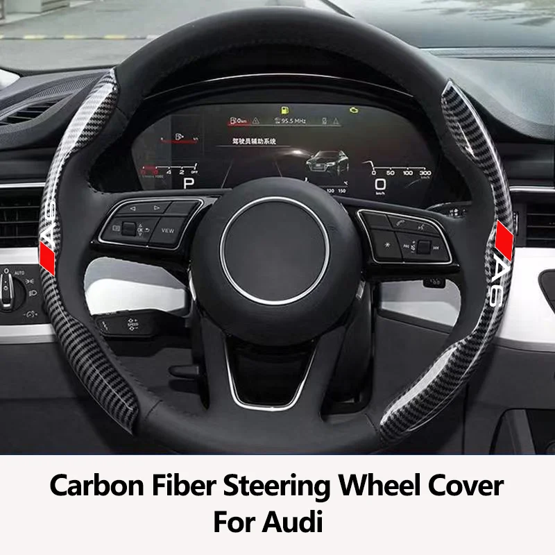 

Car Steering Wheel Cover Carbon Black Fiber for Audi A3 A4 A5 A6 A7 A8 Q3 Q5 Q7 Q8 Accessories Logo Car Steering Wheel Cover