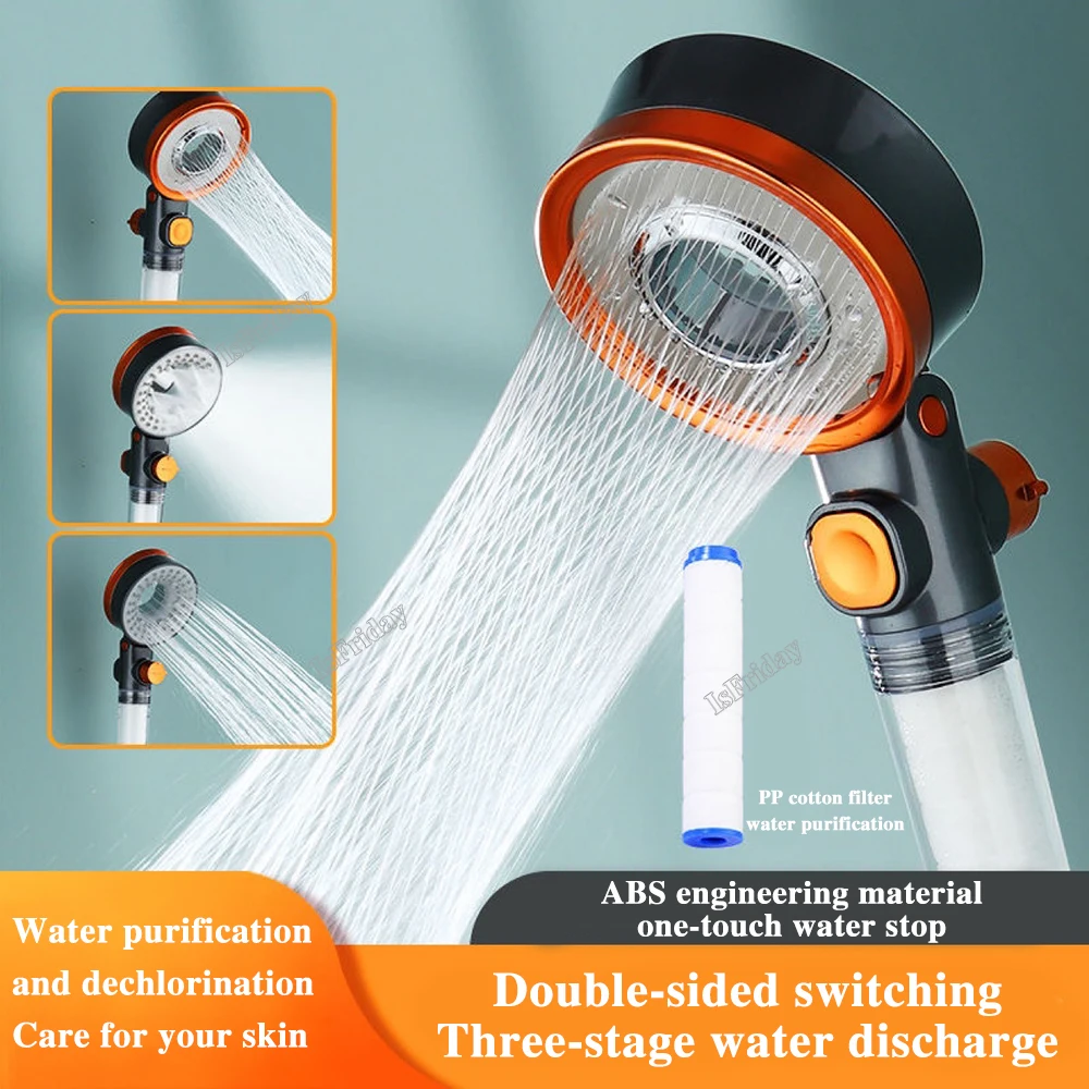 

New Double Sided Unique Shower Head Bathroom 3 Mode Water Saving Filtration Round Rainfall Adjustable Nozzle Sprayer Accessories