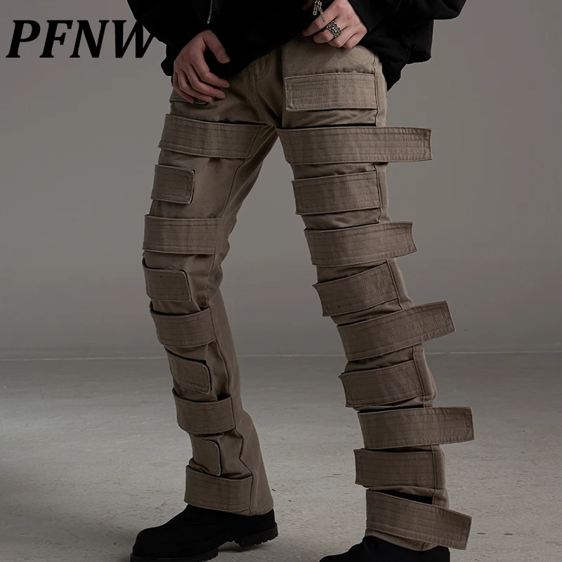 PFNW Spring Autumn New Men's Multi Strap Adjustable Cargo Pants Vintage Cotton Canvas Streetwear Straight Flare Trousers 12A7919