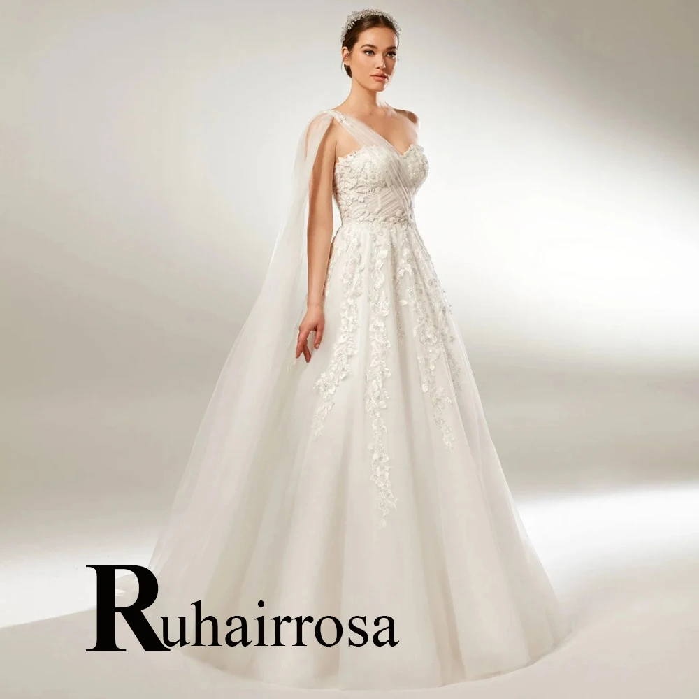 

Ruhair Pure Beading One Shoulder Sweetheart Wedding Dresses A-Line For Women Appliques Lace Robe De Mariée Formal Brides Gown