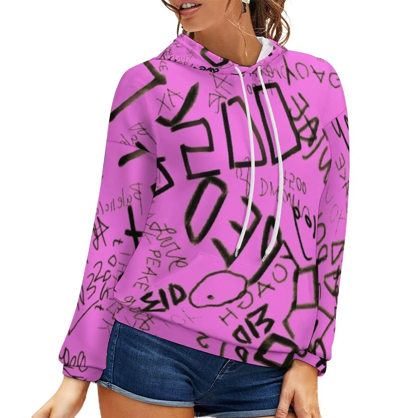 

Свитер с капюшоном и открытыми плечами, с цифровой печатью