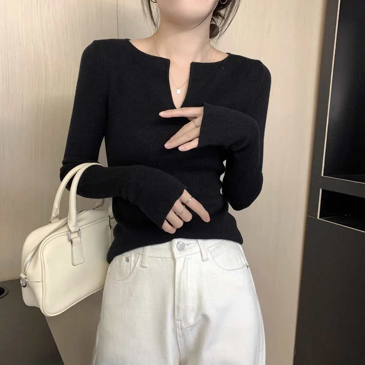 Повседневные женские свитера Базовая рубашка осень 2024 универсальный тонкий