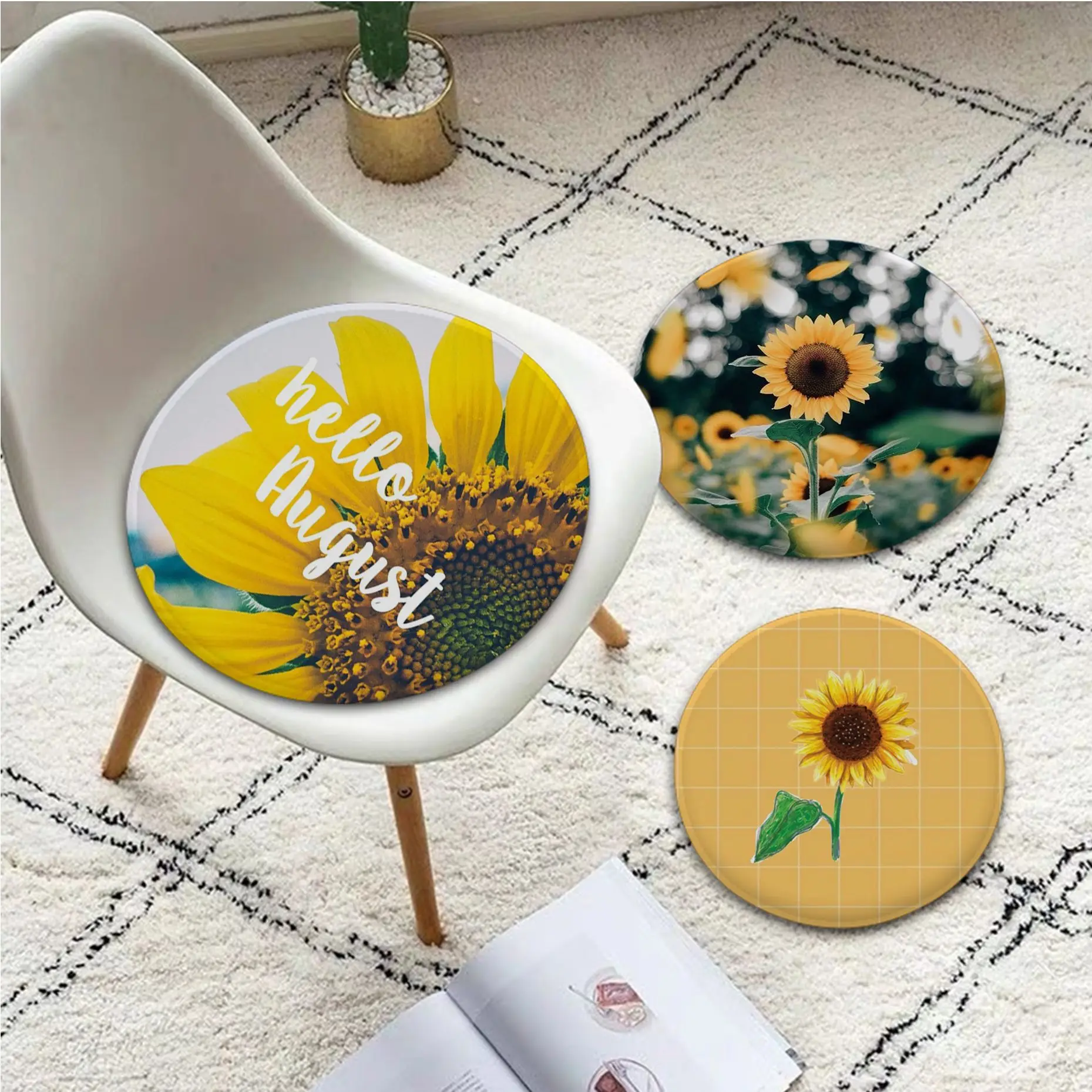 

Sunflower Art Dining Chair Cushion Circular Decoration Seat For Office Desk Buttocks Pad
