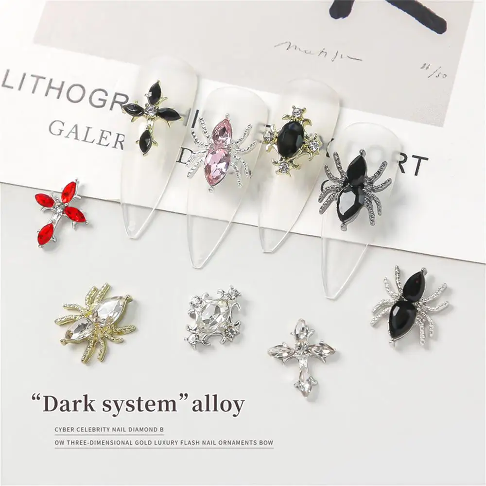 

Nail Enhancement Dark Wind Alloy Diamond 3D Nail Art Ornament Net Red Gun Black Cross Spider Manicure Decoration