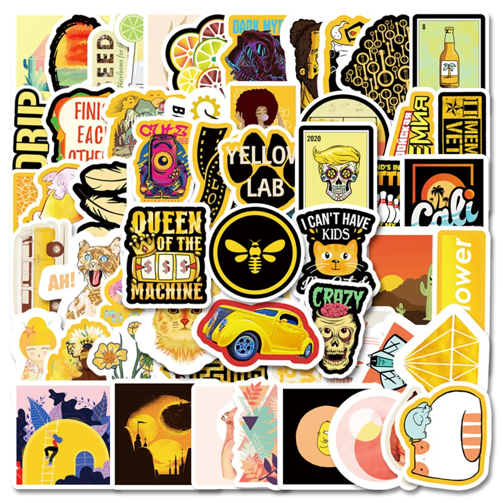 

10/30/50PCS Small Fresh Yellow Decorative Waterproof Stickers Luggage Suitcase Car Cartoon Graffiti Stickers Wholesale