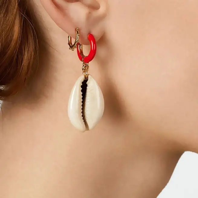 

Bohemian Sea Shell Drop Earrings for Women Red Purple Color Hoop Earring For Women Femal Beach Summer Jewerly