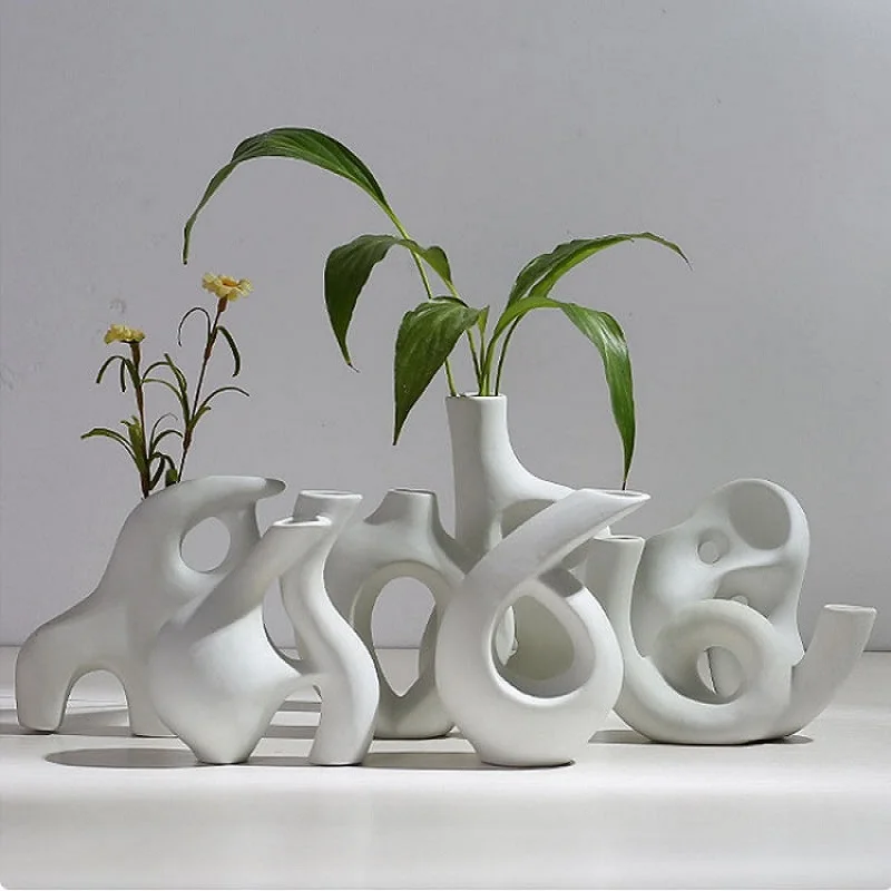 

Abstract Art Ceramic Vase Nordic Minimalist Decoration Flower Arrangement Home Living Room Decor Office Desktop Center Ornaments