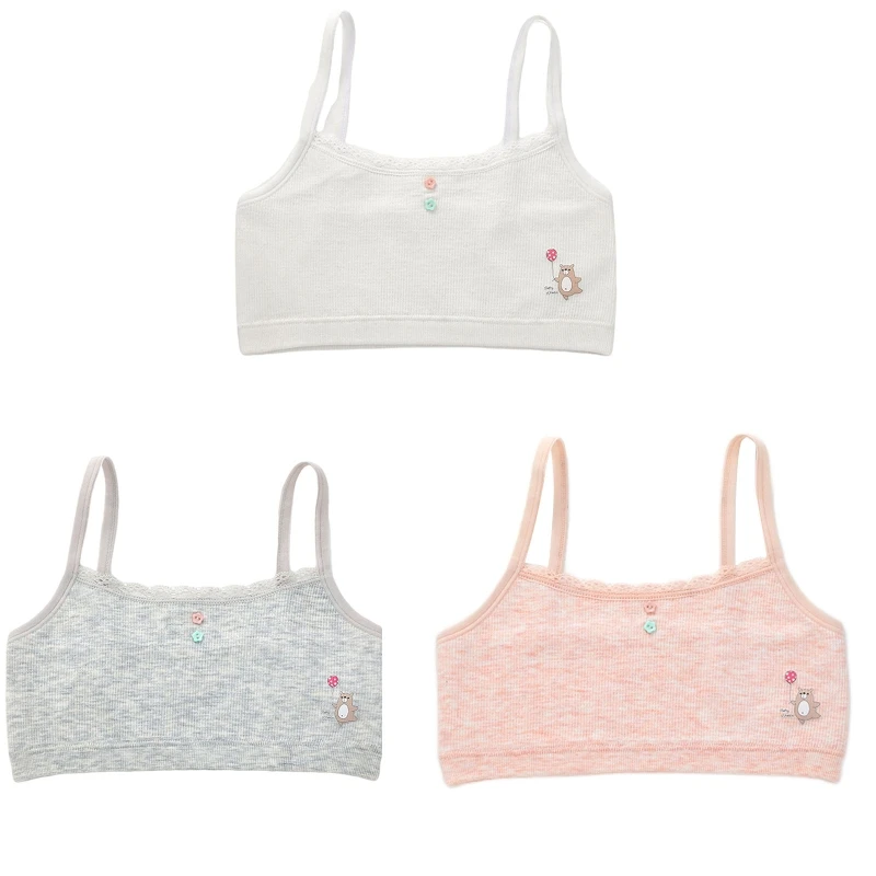 

Young Girls Cotton Training Bra Wirefree Ribbed Underwear Cartoon Bear Bralette