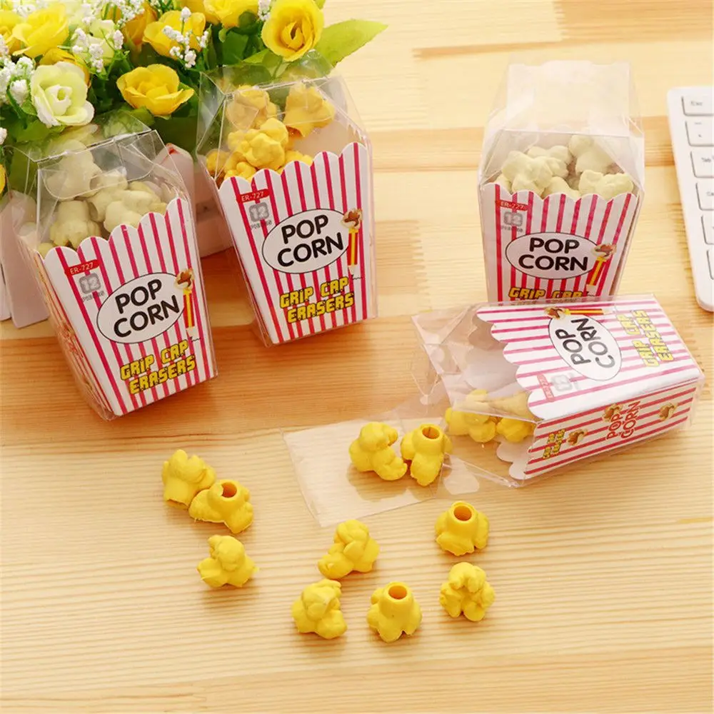 

12pcs/box Cute Popcorn Erasers Kawaii Stationery Novelty Children Toys Pencil Rubbers Office School Correction Tool Kids Gifts