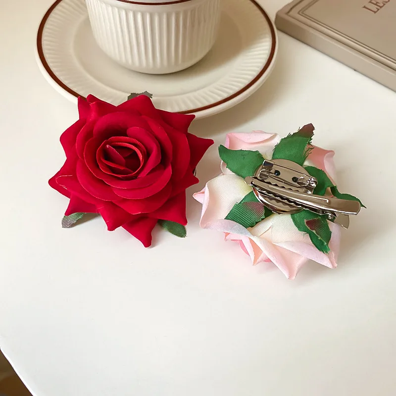 

Korean Fashion Design Pink Rose Flower Barrettes Bank Side Clip Hair Girl Bride Hairpin and Brooch Same Style Hair Pins Brooch
