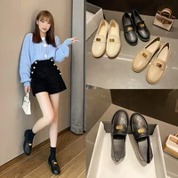 shoes woman spring summer luxury platform loafers round toe metal fastener comfortable british style casual small leather shoes