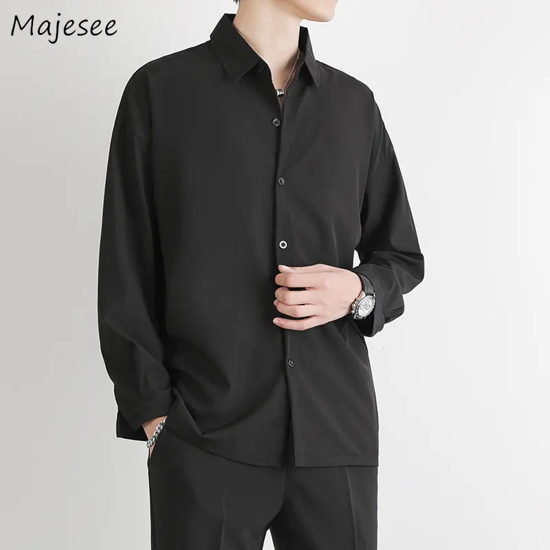 

Shirts Men Solid Gentle All-match Ulzzang Japanese Spring Casual Minimalist Cool Handsome Camisa Long Sleeve Teens College Cozy