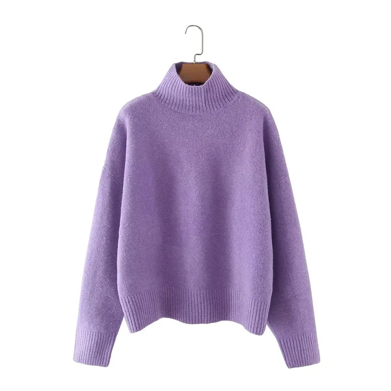 

2022 New In Simple Women Turtleneck Sweater Winter Fashion Pullover Knit Ladies Wool Jumper Casual Purple Female Tops Z187