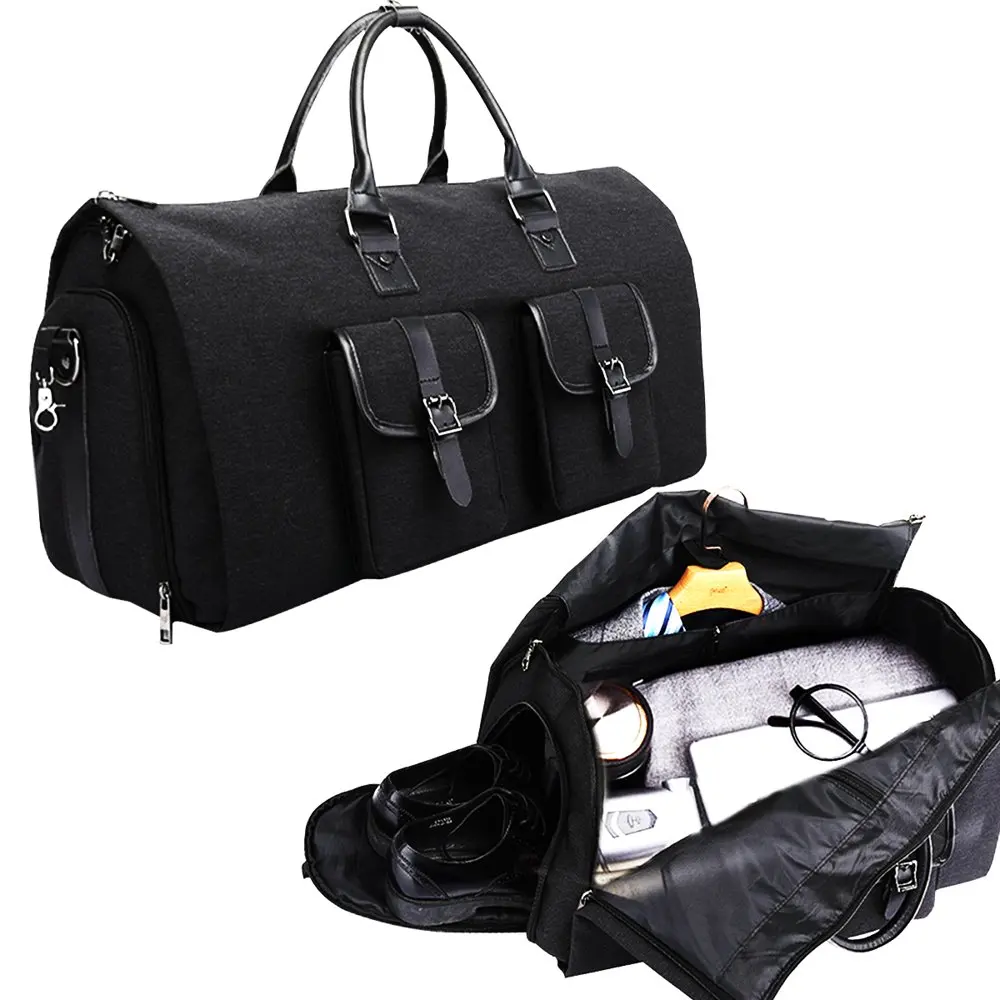 Carry on Garment Bag Suit Travel Bags for Men 2-in-1 Suit Bag with Shoulder Strap, Ideal Carry On Garment Duffel Bag Black