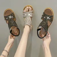 Roman Sandals Comfort Shoes for Women Clogs Wedge Strappy Heels Open Toe 2022 Summer Suit Female Beige Gladiator Low Platform  G