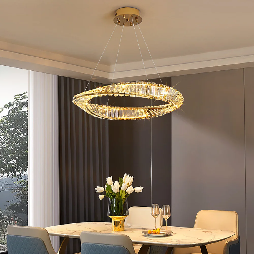 

LED pendant lamp luxury Nordic Post Modern Crystal for Living Room Decor Italian Design Ring Cristal Dining Indoor Light