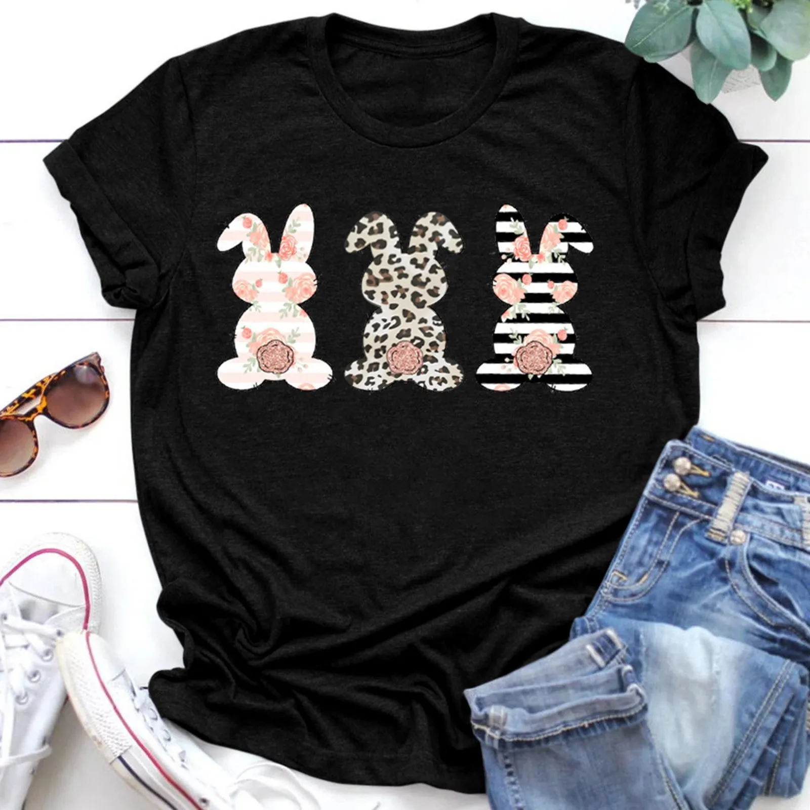 

T Shirt Women Summer Clothes Easter Bunny Printing Short Sleeve O-neck Tee T-shirt Tunic Tee Shirt Femme Camisetas De Mujer #YJ