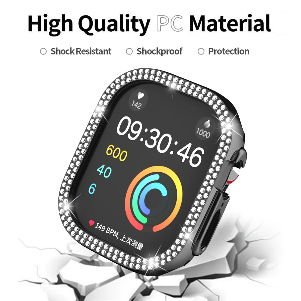 Фото Модный чехол со стразами для Apple Watch Series 8 7 6 SE 5 4, чехол для женщин, блестящий бампер из поликарбоната Ultra 49 мм 41 мм 45 мм 40 мм 44 мм с рамкой №4
