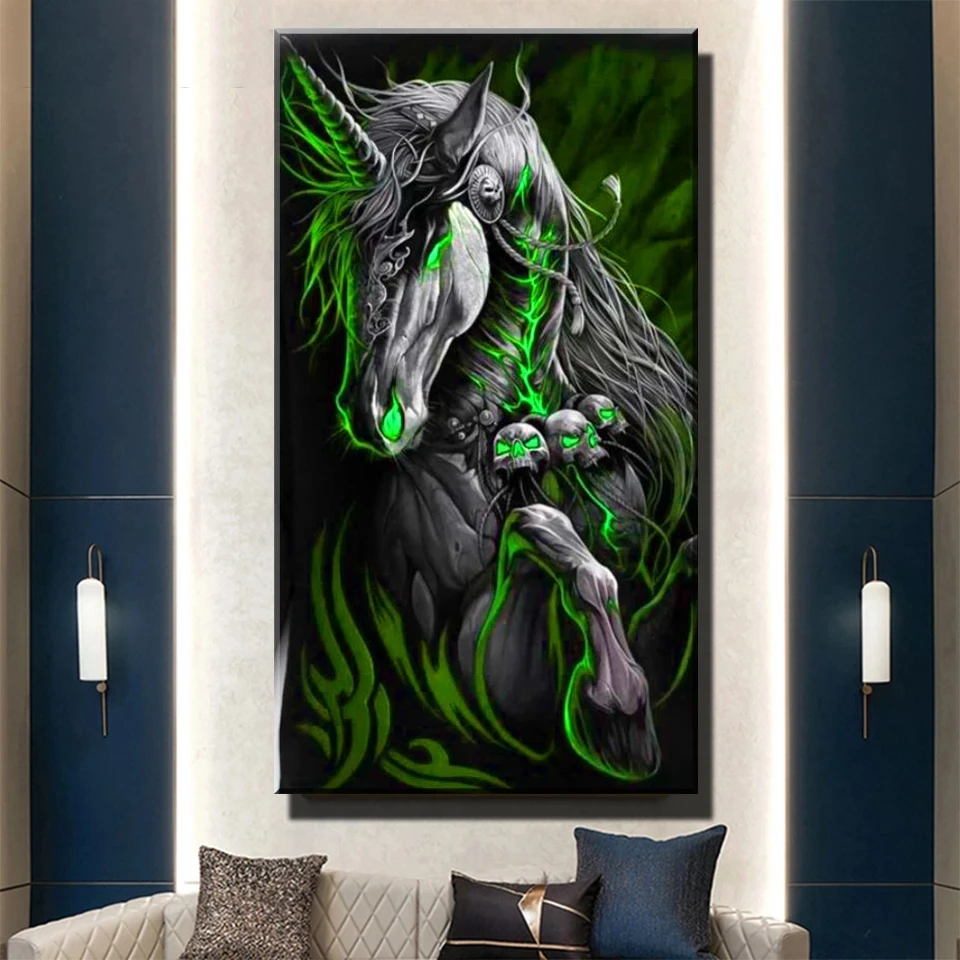 

Gothic Diamond Painting Unicorn Skull Large 5D Diamond Mosaic Fantasy Animals Cross Stitch Kits Crystal Crafts Home Wall Decor
