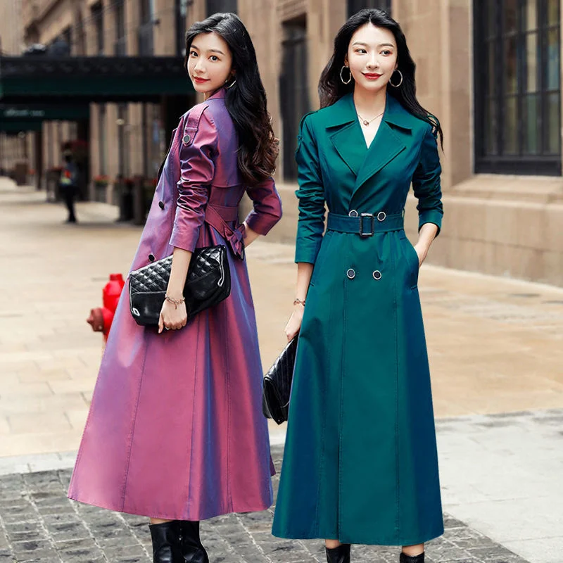 

Женский Длинный Тренч с поясом, Повседневная двубортная ветровка большого размера в Корейском стиле, в английском стиле, осень