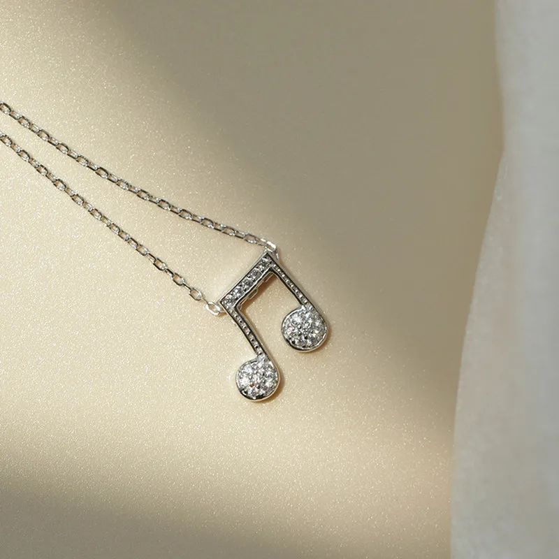 

Korean 925 Sterling Silver Simple Musical Note Gold Color Cubic Zirconia Clavicle Chain Necklace for Women Girls Jewelry Gifts