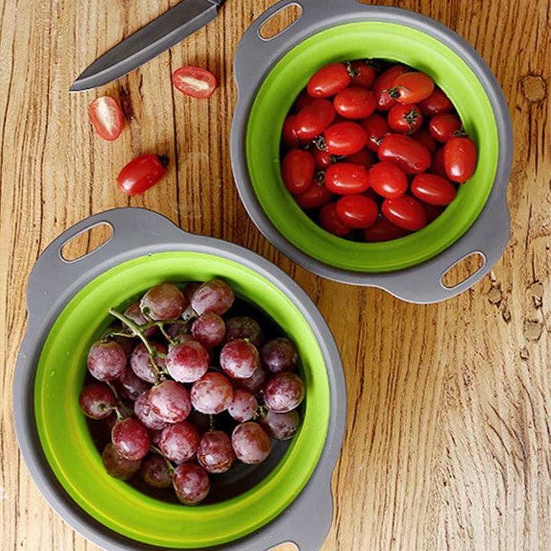 

Foldable Fruit Vegetable Washing Basket Strainer Portabl Silicone Colander Collapsible Drainer With Handle Kitchen Tool
