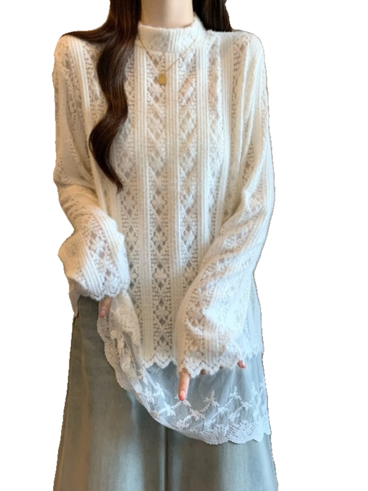 Французская рубашка Gentle Sle с воротником до половины высоты кружевная нижняя