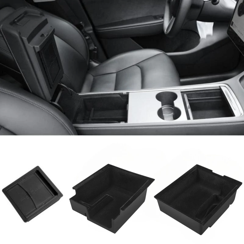 

Car Storage Box For Tesla Model 3 2021 Model Y 2022 Center Armrest Hidden Box Cup Holder Console Organizer Car Box Accessories