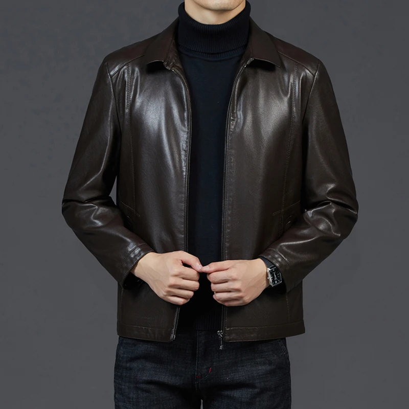 Мужская теплая куртка-бомбер из натуральной кожи 2021 | одежда