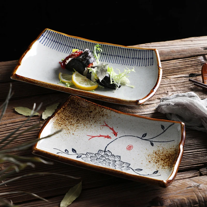 

Japanese Dinner Plate household dish plate tray sushi plate restaurant rectangular plate commercial personality ceramic plate