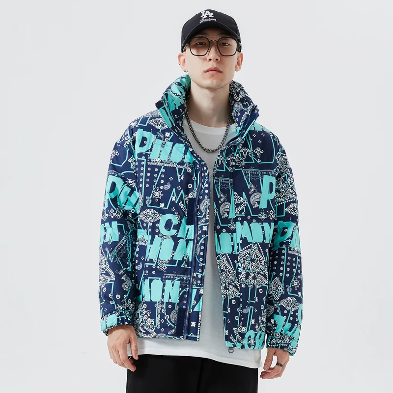 

High End Winter Jacket Men Hoodless Parkas Thick Warm Coat Mens Stand Collar Jackets Patterned Down Coat New Streetwear