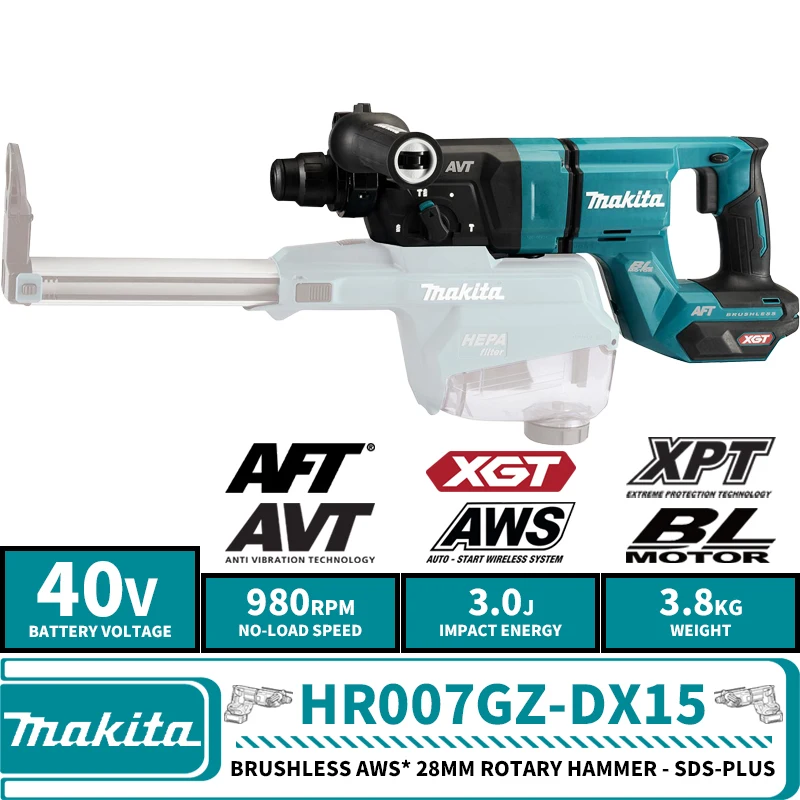 

Makita HR007GZ XGT бесщеточный беспроводной роторный молоток AWS * 28 мм SDS-Plus 40 в литиевые электроинструменты 980 об/мин 5000IPM 3J DX15