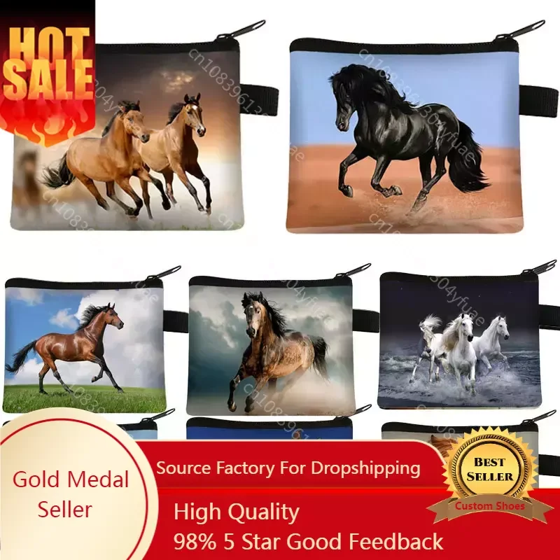Милый элегантный кошелек с изображением животных лошади/пони короткий женский