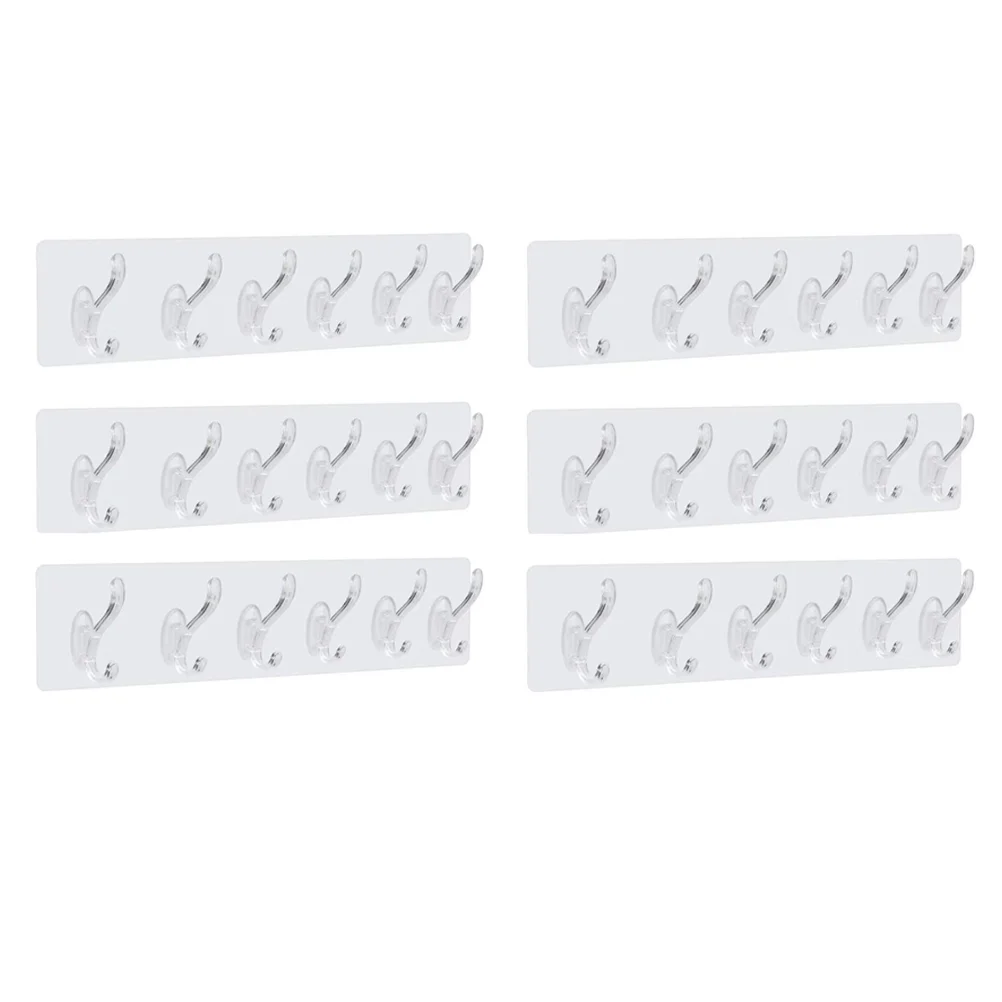 

6 Pcs Hooks Storage Hook Rack Clear Hanging Hook Wall Mounted Hook Plastic Row Hooks For Home Towel Kitchen