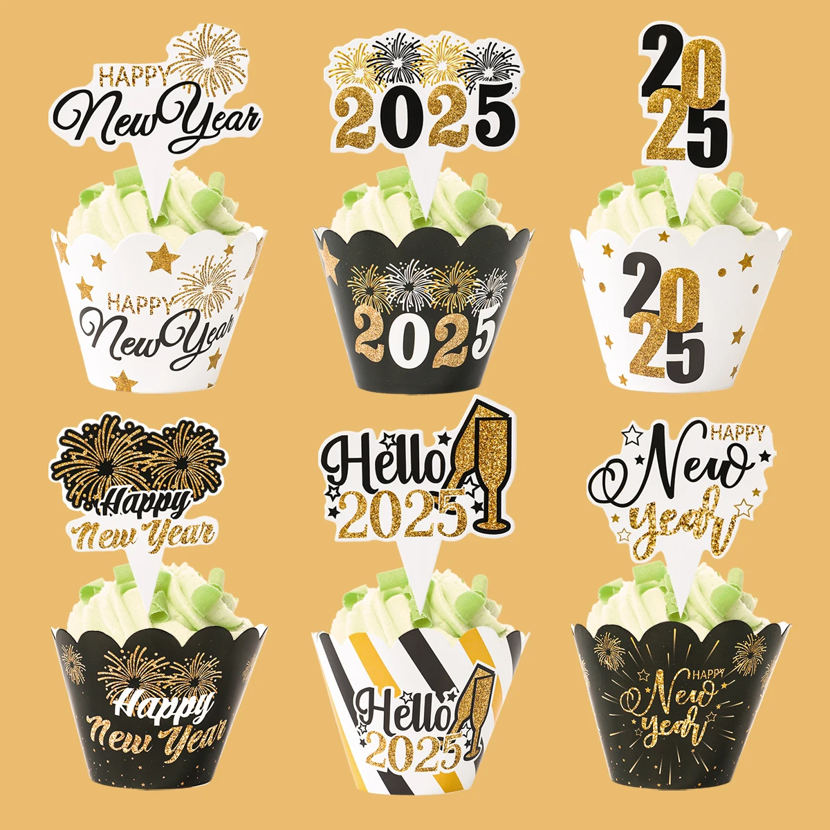 Happy New Year Cake Topper Set Christmas Decorations for Home 2024 Xmas Party Decor Ornaments Navidad Natal Gifts 2025