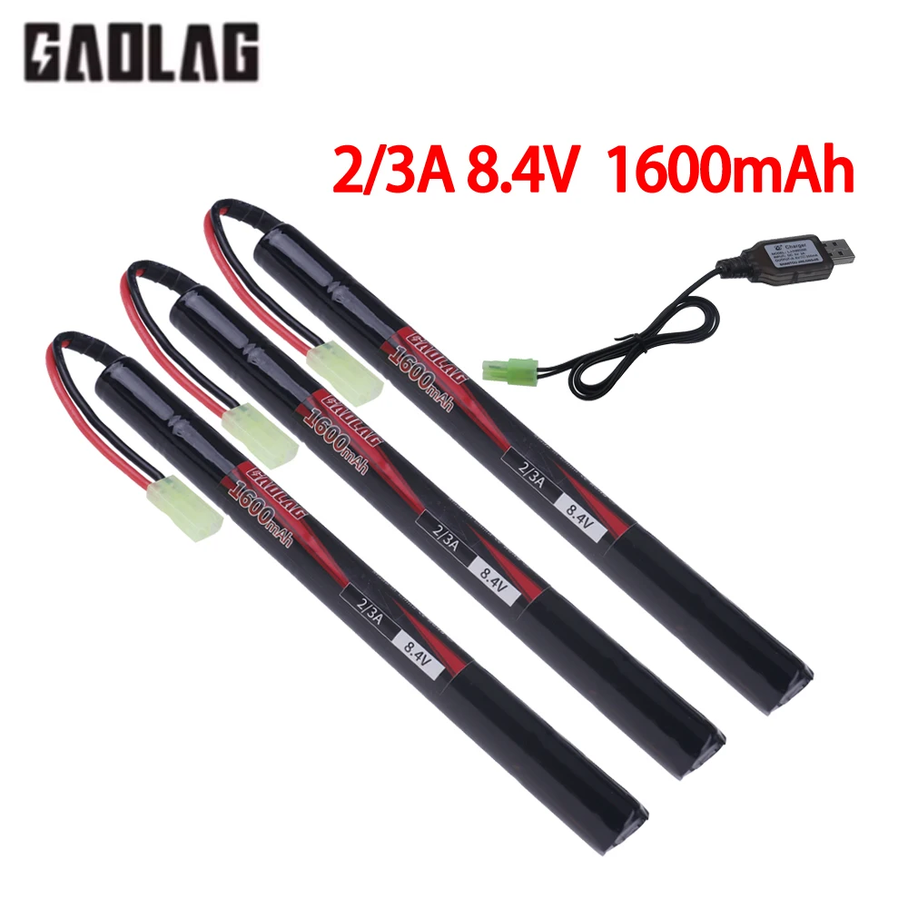 Фото Аккумулятор NiMH 8.4V 1600mAh для страйкбольного автомата SCAR-L MP5K AEG, тип «бабочка» (Nunchuck) с мини-разъемом Tamiya №1