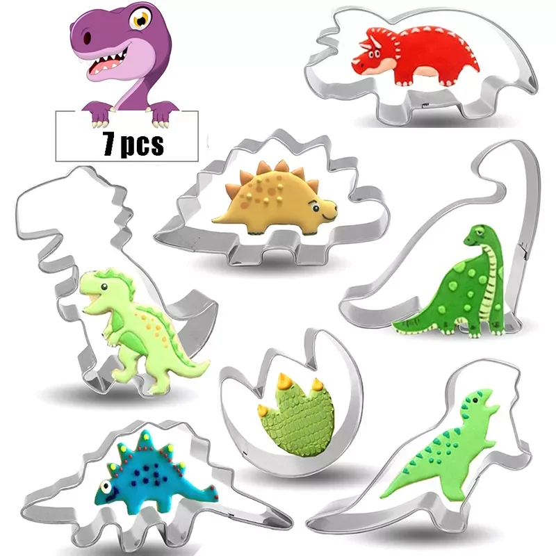 

7Pcs Dinosaur Stainless Steel Cookie Cutters Cute Dino Biscuit Candy Food Molds Kids Birthday Decoration Baby Party Supplies