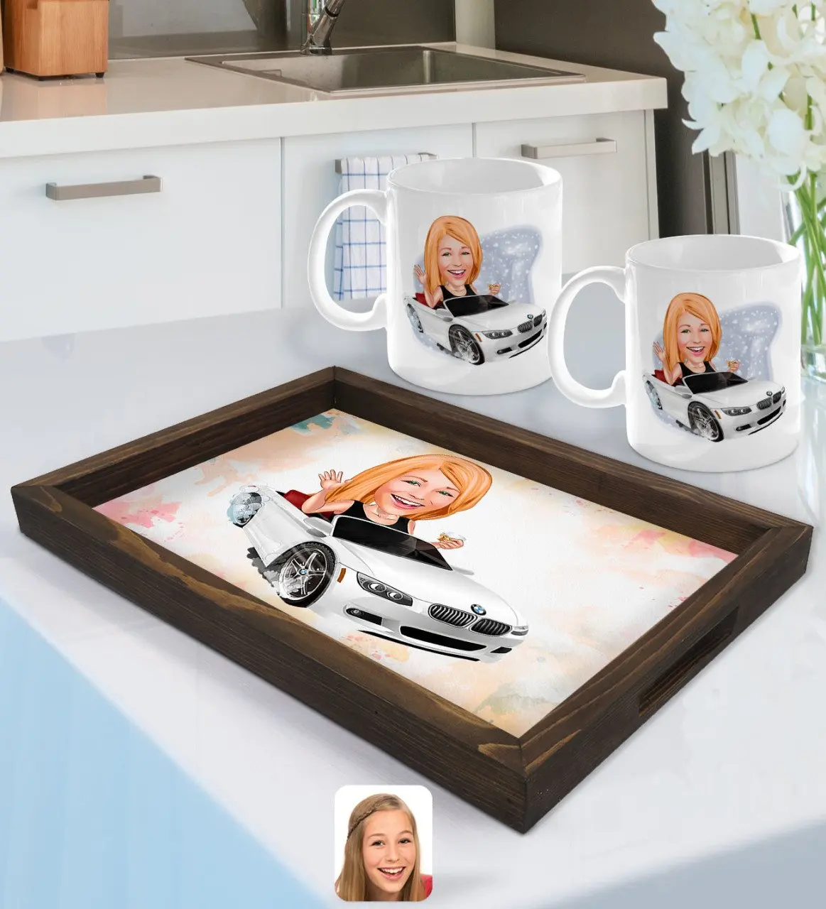 

Персонализированная Женская карикатура руководителя и кружка на 2 пары