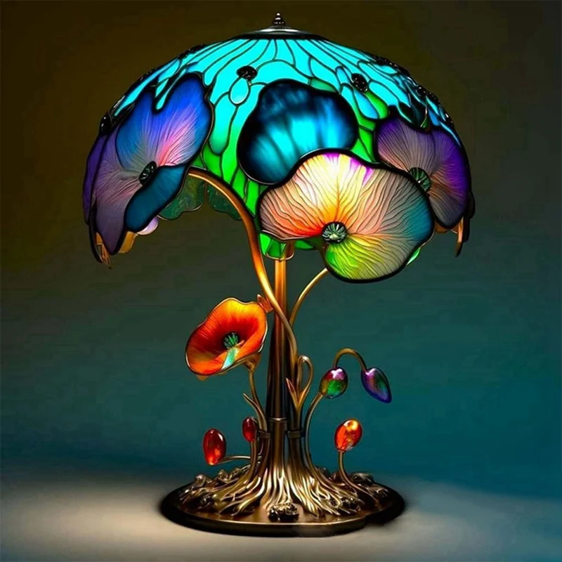 

Creative Stained Plant Series Table Lamp Colorful Bedroom Bedside Mushroom Retro Table Night Lamp Atmosphere Light