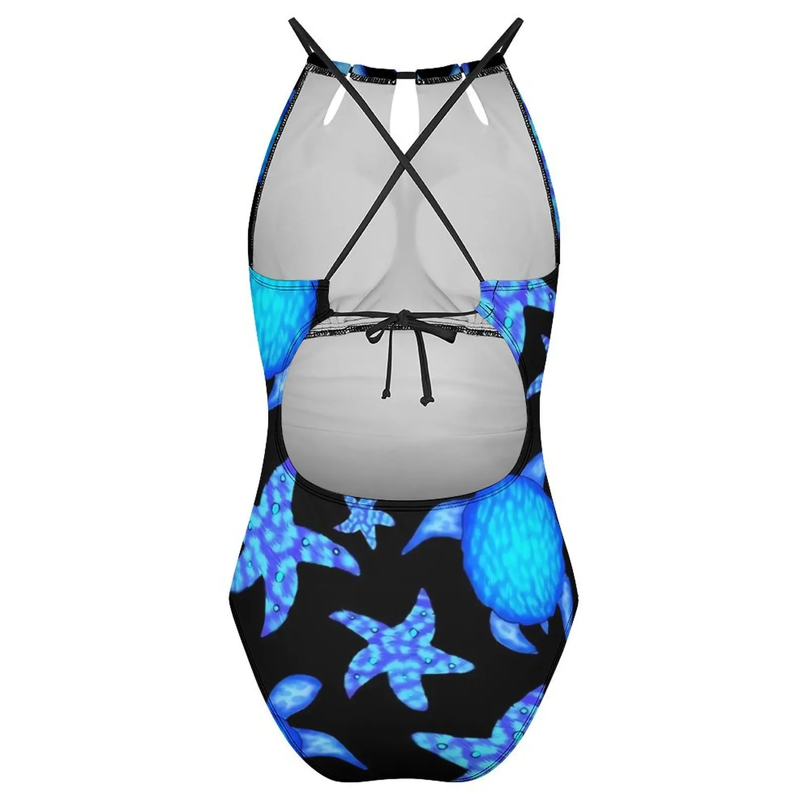 Купальник сплошной с принтом синих черепашек морских звезд пуш-ап