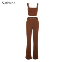 european style autumn and winter new womens suspenders slim vest high waist pack hip straight pants casual suit women