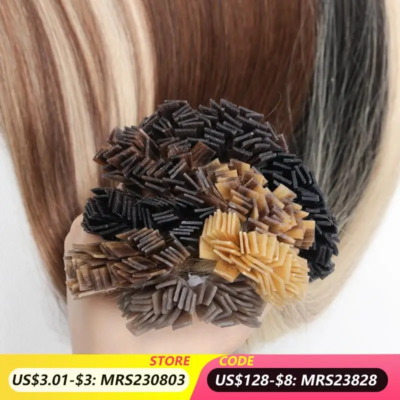 MRS HAIR Flat Tip Hair Extensions Keratin Human Hair Extension Fusion Hair 1x0.8cm Bond 14 18inch NonRemy 1B Brown Blonde Silver