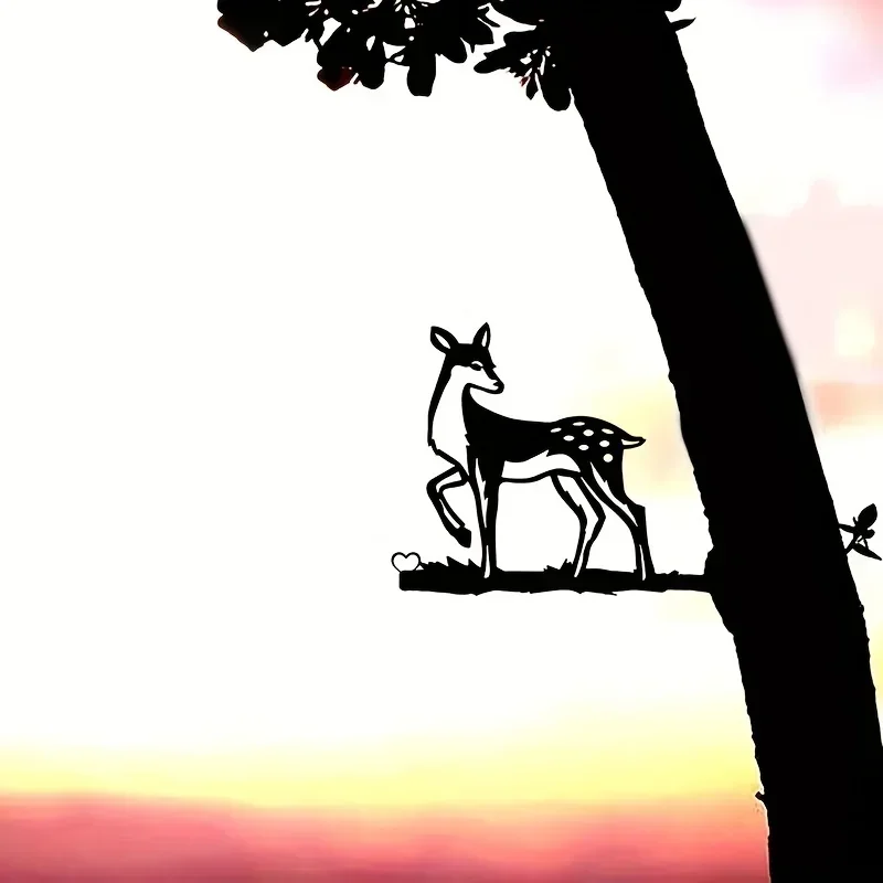 Силуэт Пятнистого Оленя Металлическое Настенное Искусство - Стальной Садовый